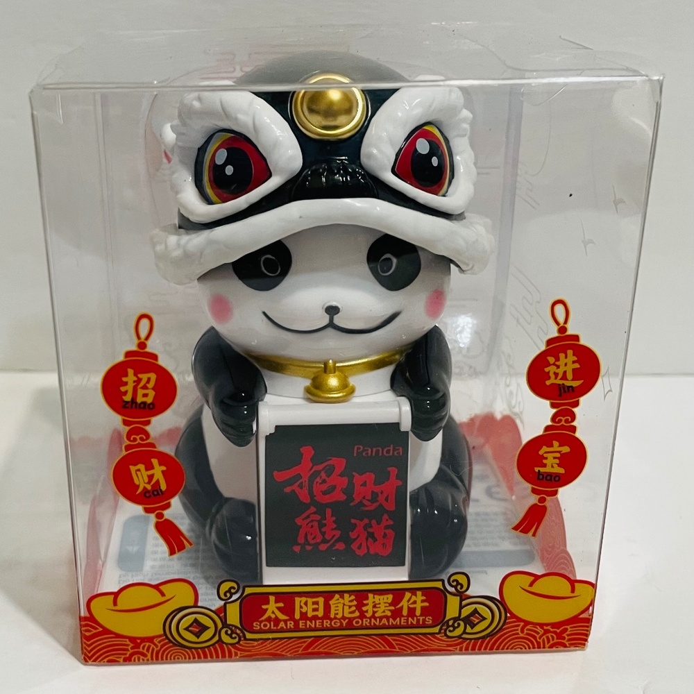 Solar Powered panda With Dragon Dancing Hat,4”